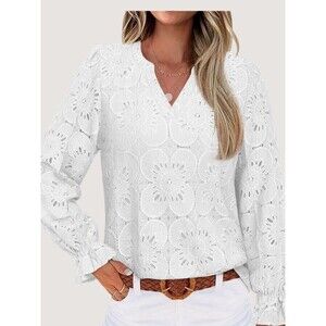 Rumia Women’s White Floral Eyelet Lace Blouse Size Large